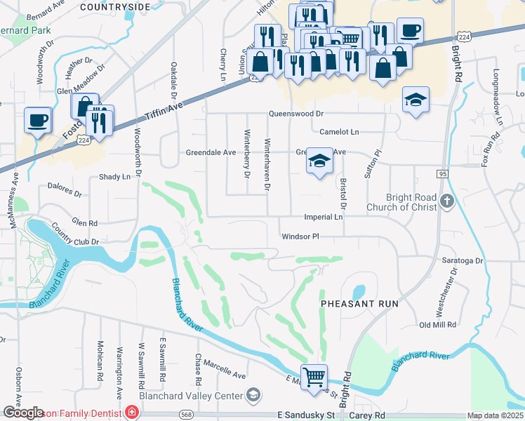 map of restaurants, bars, coffee shops, grocery stores, and more near 1644 Imperial Ln in Findlay