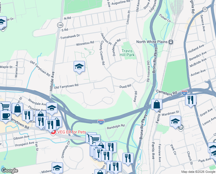 map of restaurants, bars, coffee shops, grocery stores, and more near 30 Stratford Road in White Plains