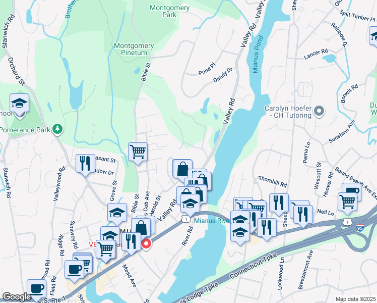 map of restaurants, bars, coffee shops, grocery stores, and more near 4 Lia Fail Way in Greenwich