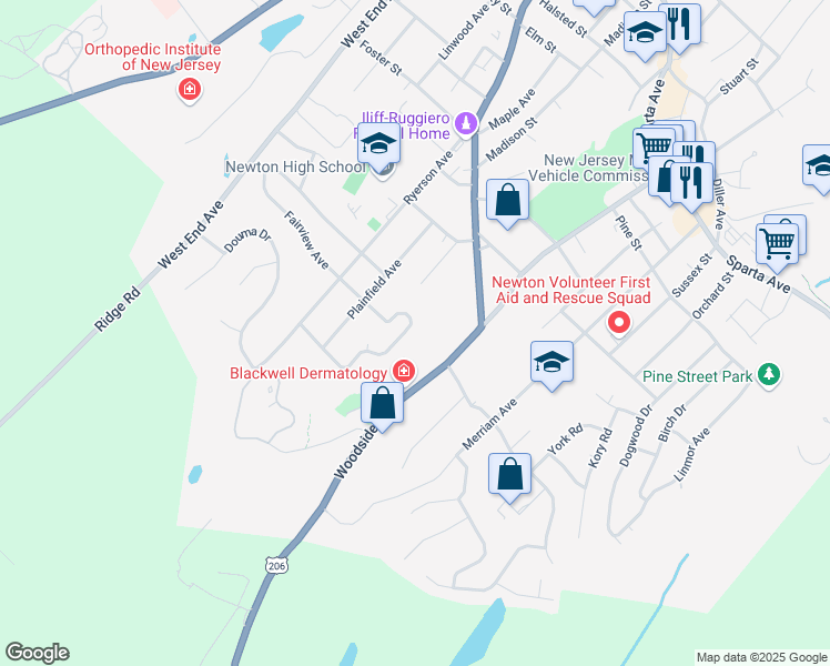 map of restaurants, bars, coffee shops, grocery stores, and more near 98 Carriage Lane in Newton