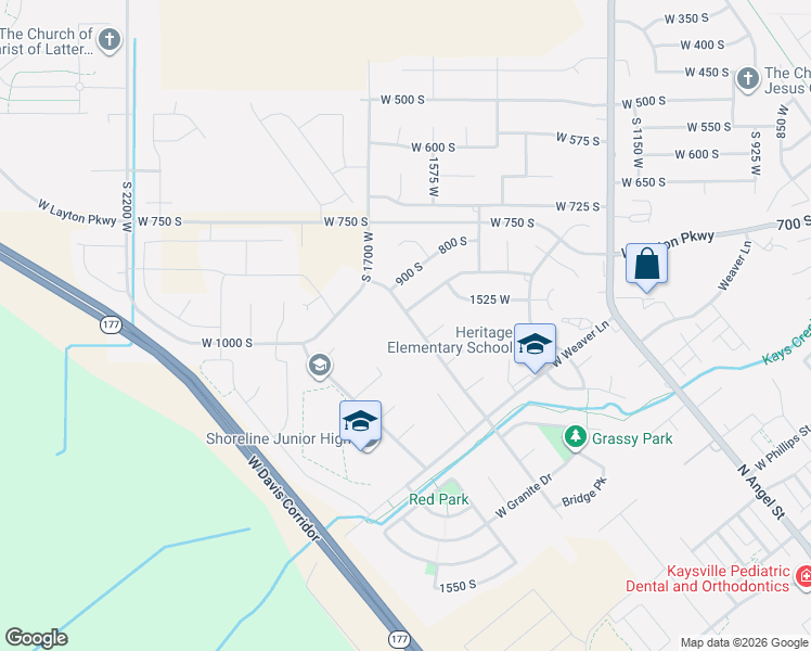 map of restaurants, bars, coffee shops, grocery stores, and more near 958 South Bridge Creek Lane West in Layton