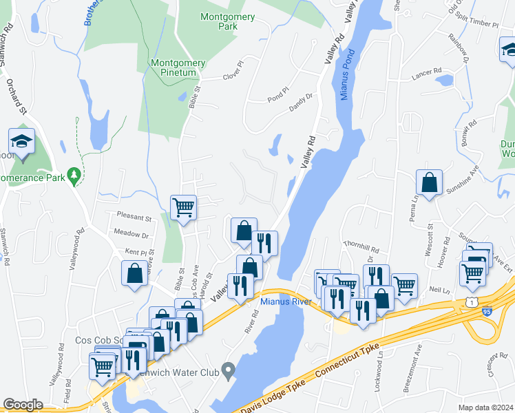 map of restaurants, bars, coffee shops, grocery stores, and more near 4 Lia Fail Way in Greenwich