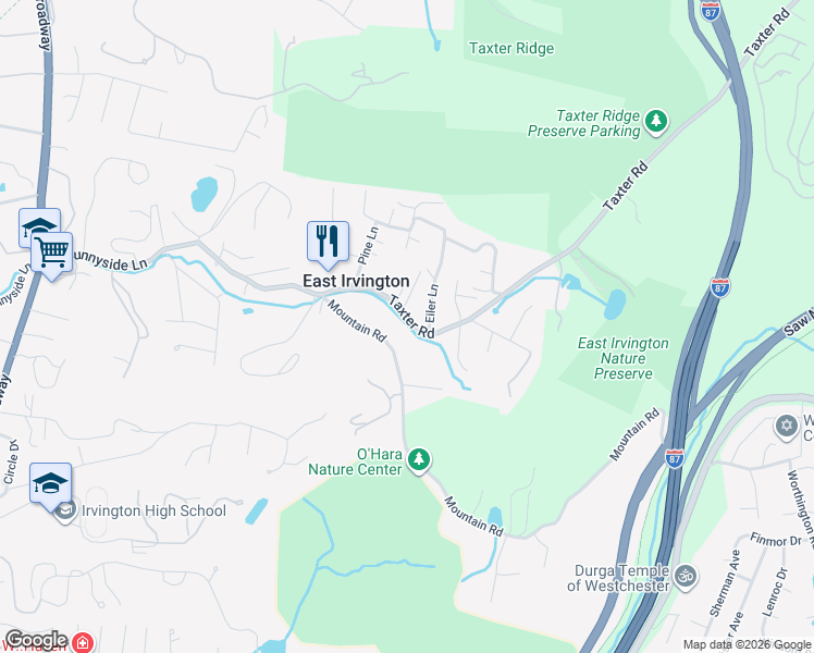 map of restaurants, bars, coffee shops, grocery stores, and more near 82 Taxter Road in Irvington