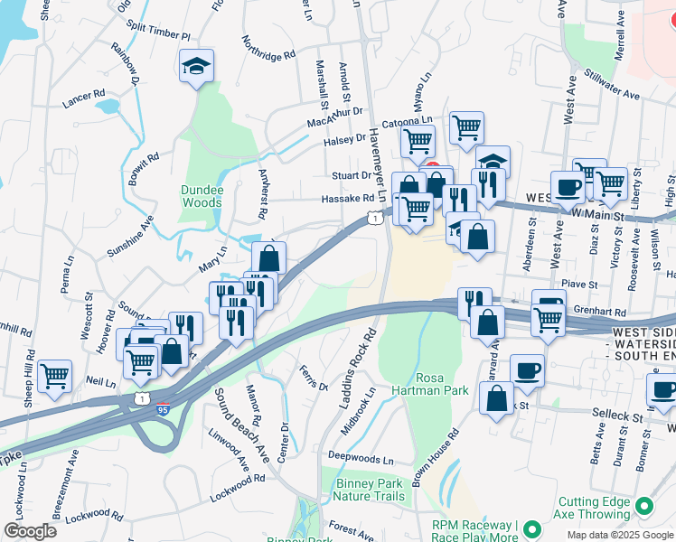 map of restaurants, bars, coffee shops, grocery stores, and more near 1700 E Putnam Ave in Old Greenwich