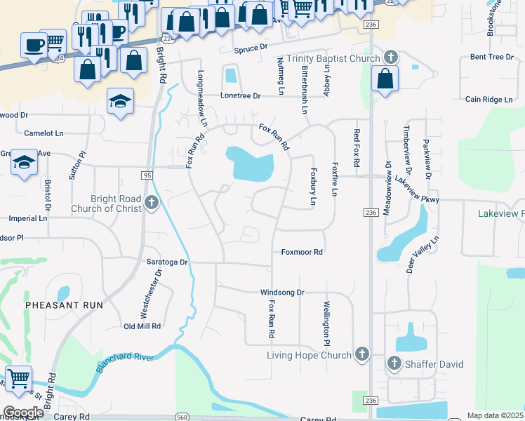 map of restaurants, bars, coffee shops, grocery stores, and more near 2206 Quail Lake Road in Findlay