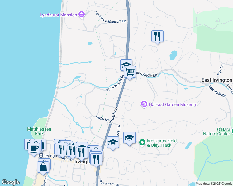 map of restaurants, bars, coffee shops, grocery stores, and more near 111 North Broadway in Irvington