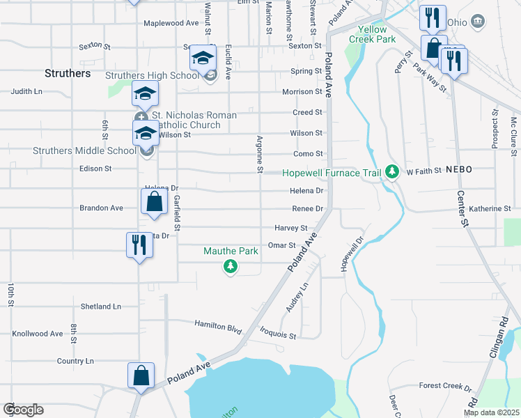 map of restaurants, bars, coffee shops, grocery stores, and more near 491 Argonne Street in Struthers