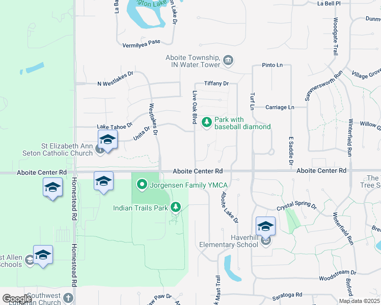 map of restaurants, bars, coffee shops, grocery stores, and more near 4022 Live Oak Boulevard in Fort Wayne