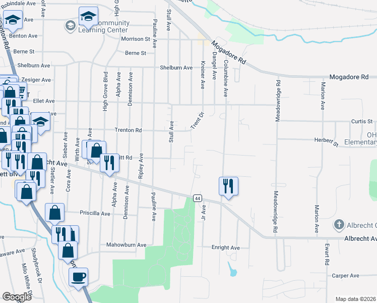 map of restaurants, bars, coffee shops, grocery stores, and more near 300 Fair Court in Akron