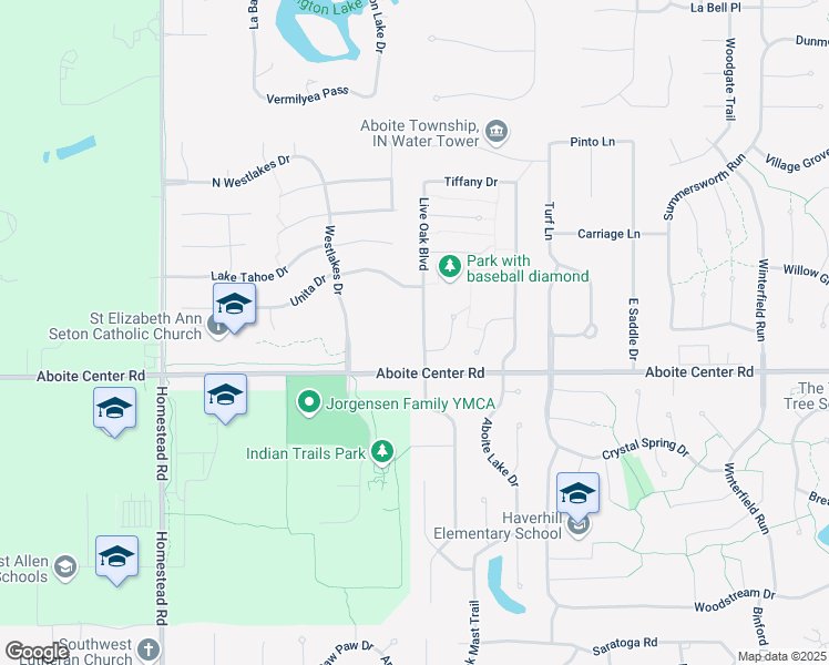 map of restaurants, bars, coffee shops, grocery stores, and more near 4022 Live Oak Boulevard in Fort Wayne