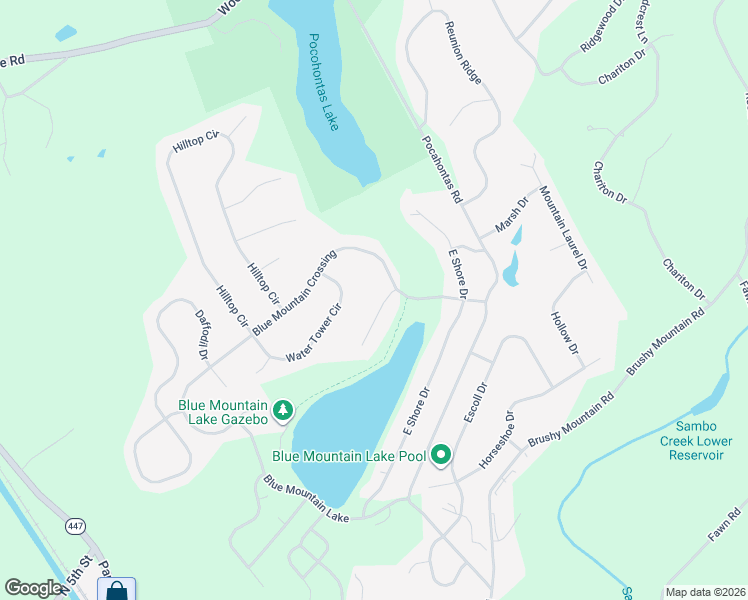 map of restaurants, bars, coffee shops, grocery stores, and more near 206 Blue Mountain Lake in East Stroudsburg