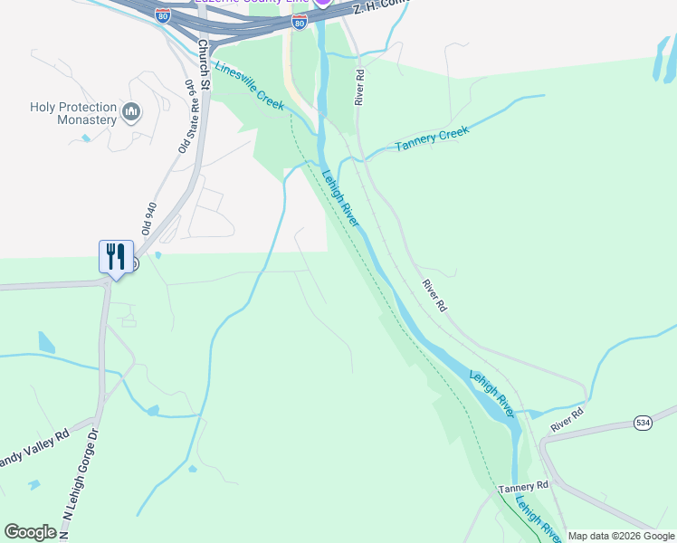 map of restaurants, bars, coffee shops, grocery stores, and more near 38 River Drive in White Haven