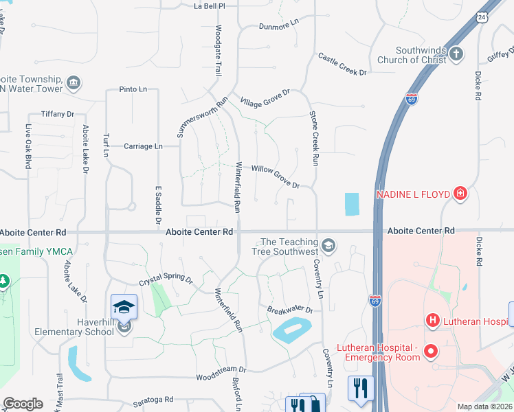 map of restaurants, bars, coffee shops, grocery stores, and more near 4035 Chancery Place in Fort Wayne
