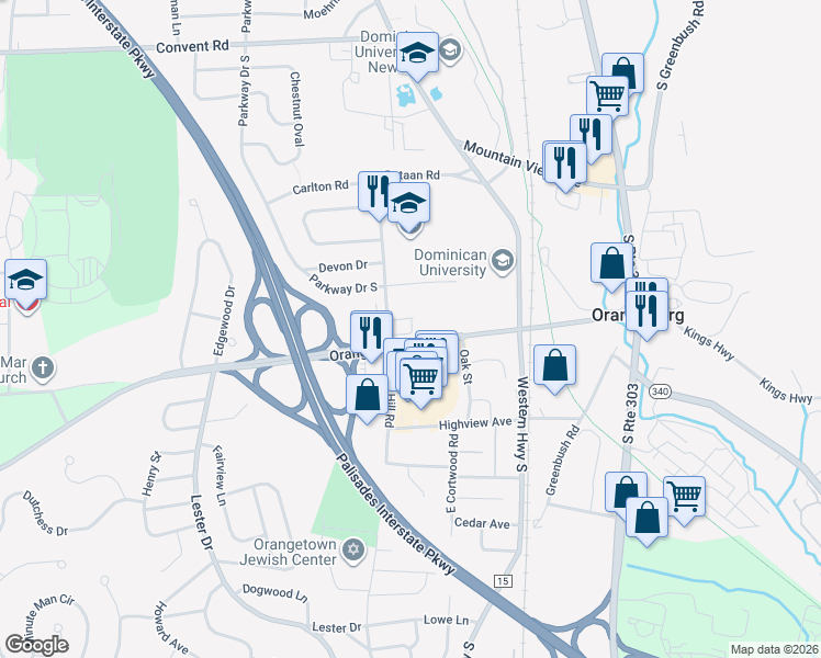 map of restaurants, bars, coffee shops, grocery stores, and more near 61 Dutch Hill Road in Orangeburg