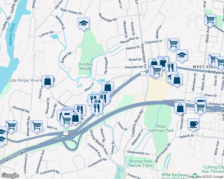 map of restaurants, bars, coffee shops, grocery stores, and more near in Greenwich