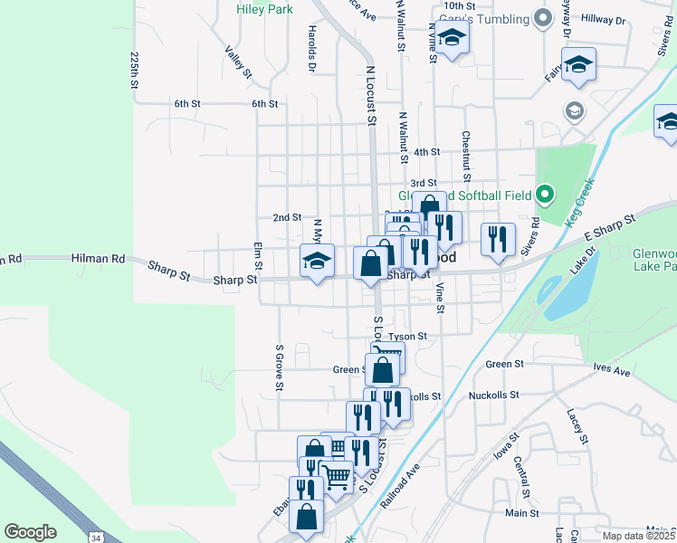 map of restaurants, bars, coffee shops, grocery stores, and more near 102 Hazel Street in Glenwood