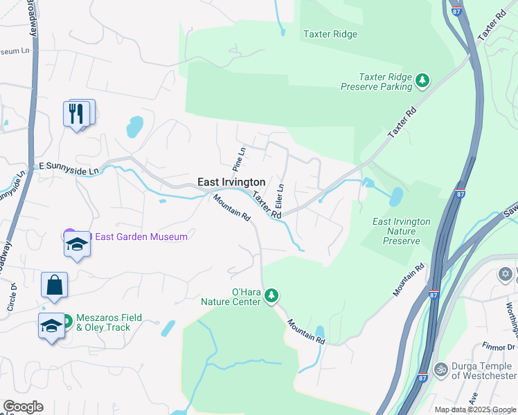 map of restaurants, bars, coffee shops, grocery stores, and more near 82 Taxter Road in Irvington