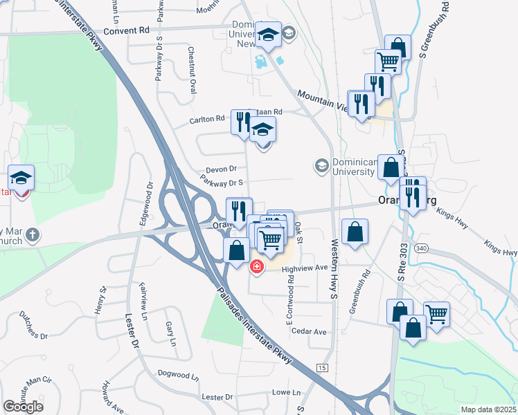 map of restaurants, bars, coffee shops, grocery stores, and more near 61 Dutch Hill Road in Orangeburg