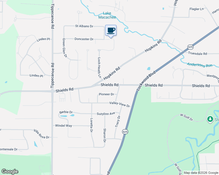 map of restaurants, bars, coffee shops, grocery stores, and more near 1276 Pioneer Drive in Youngstown