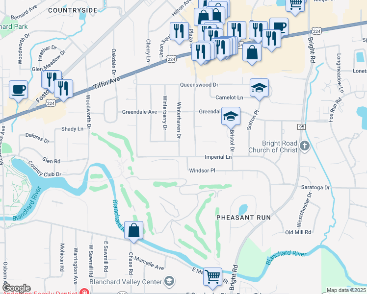 map of restaurants, bars, coffee shops, grocery stores, and more near 1644 Imperial Lane in Findlay