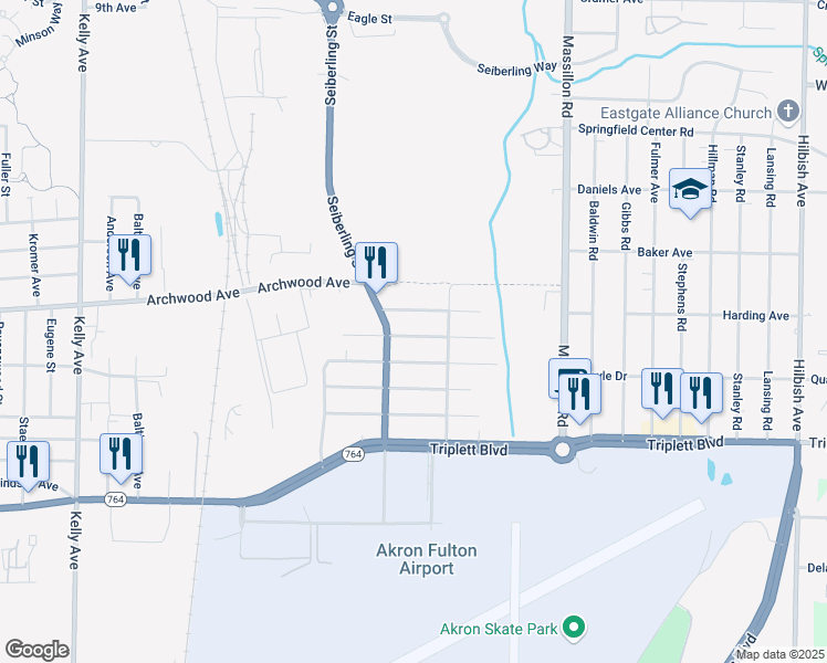 map of restaurants, bars, coffee shops, grocery stores, and more near 1563 Hobart Avenue in Akron