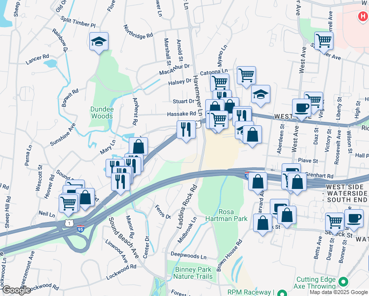 map of restaurants, bars, coffee shops, grocery stores, and more near 1800 East Putnam Avenue in Greenwich