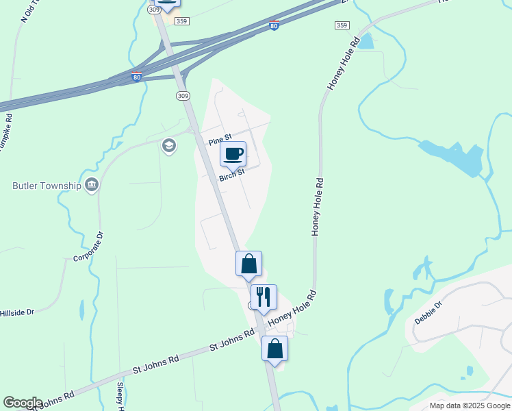 map of restaurants, bars, coffee shops, grocery stores, and more near 3 Oak Street in Drums