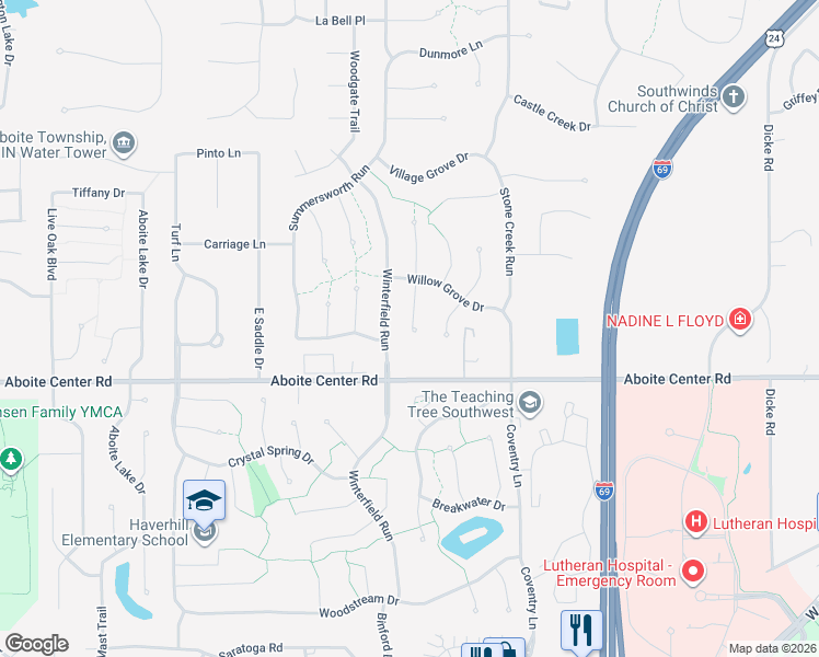 map of restaurants, bars, coffee shops, grocery stores, and more near 4035 Chancery Place in Fort Wayne