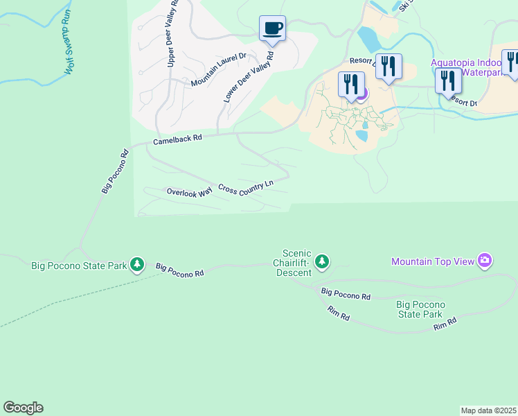 map of restaurants, bars, coffee shops, grocery stores, and more near 233 High Pass Way in Tannersville