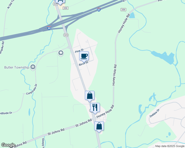 map of restaurants, bars, coffee shops, grocery stores, and more near 3 Oak Street in Drums
