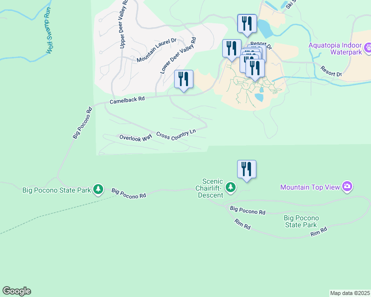 map of restaurants, bars, coffee shops, grocery stores, and more near 233 High Pass Way in Tannersville