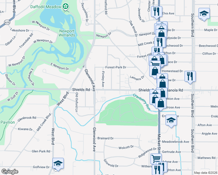 map of restaurants, bars, coffee shops, grocery stores, and more near 5034 Friendship Avenue in Youngstown