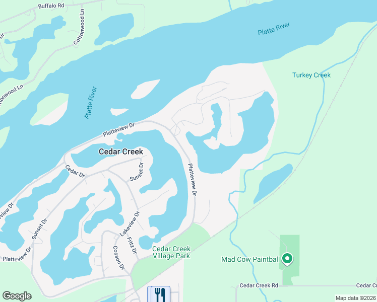 map of restaurants, bars, coffee shops, grocery stores, and more near 5007 East Platteview Drive in Cedar Creek