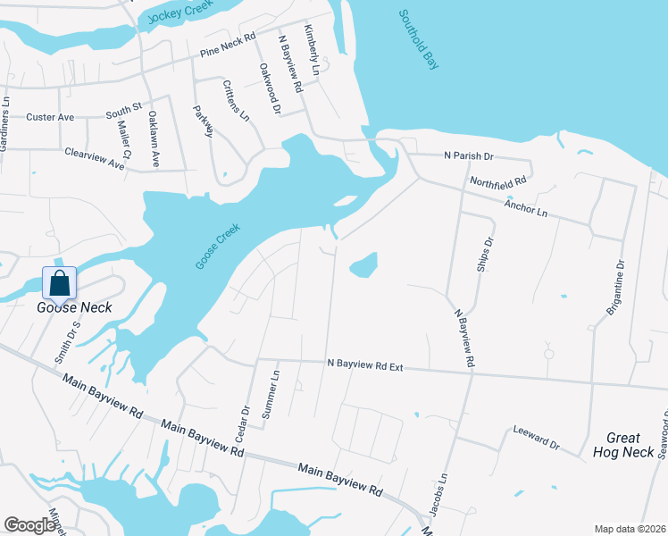 map of restaurants, bars, coffee shops, grocery stores, and more near Goose Creek Lane in Southold
