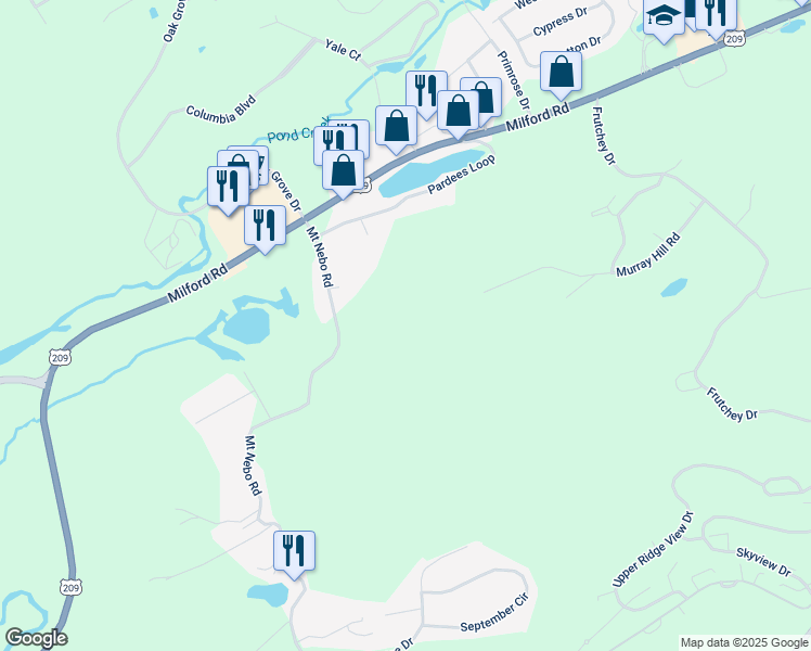 map of restaurants, bars, coffee shops, grocery stores, and more near T Beacon Hill Road in East Stroudsburg