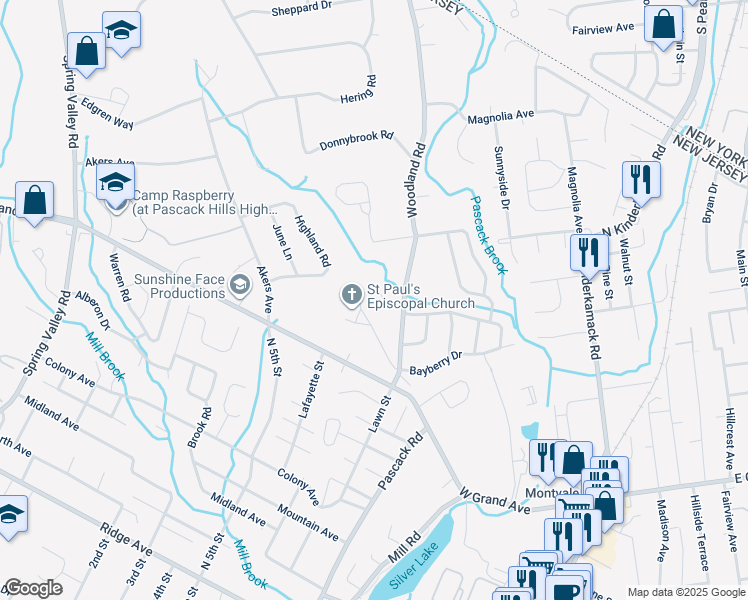 map of restaurants, bars, coffee shops, grocery stores, and more near 2 Stag Hill Road in Montvale