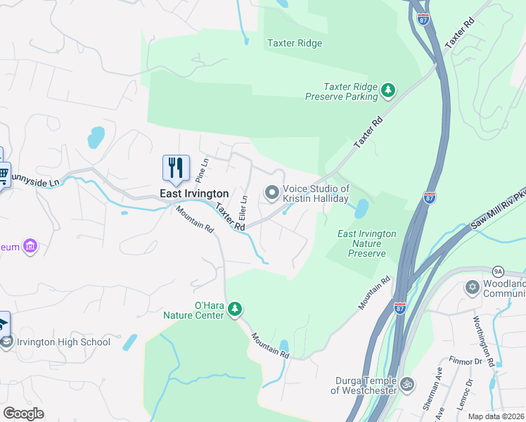 map of restaurants, bars, coffee shops, grocery stores, and more near 11 Willow Lane in Irvington