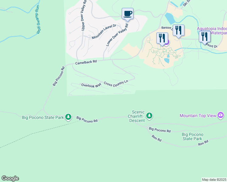 map of restaurants, bars, coffee shops, grocery stores, and more near 255 High Pass Way in Tannersville