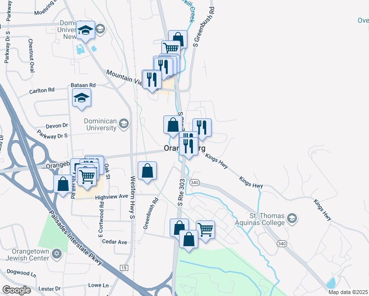 map of restaurants, bars, coffee shops, grocery stores, and more near in Orangeburg