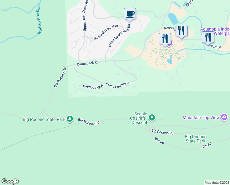 map of restaurants, bars, coffee shops, grocery stores, and more near 257 High Pass Way in Tannersville