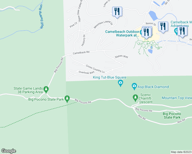 map of restaurants, bars, coffee shops, grocery stores, and more near 269 Big Pocono Pass in Tannersville