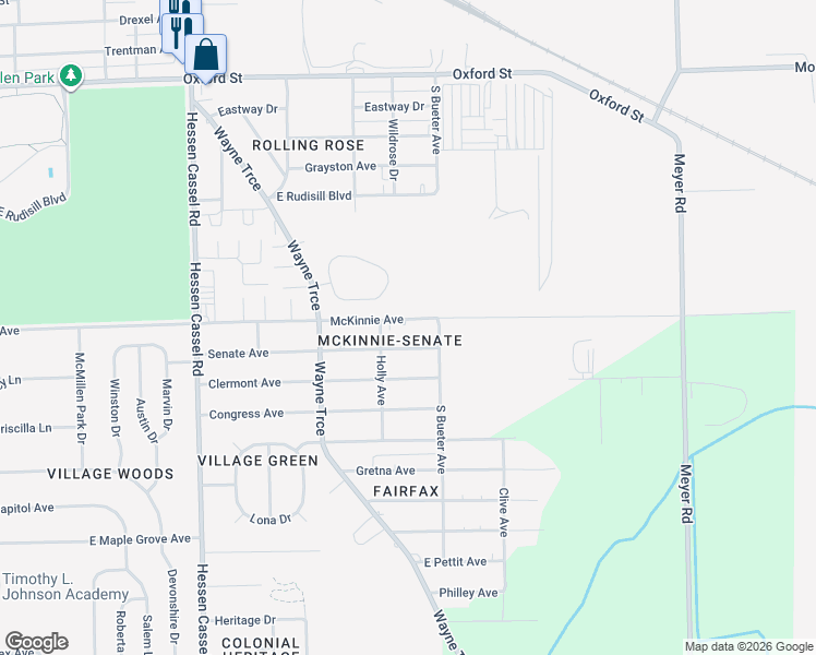 map of restaurants, bars, coffee shops, grocery stores, and more near 3832 McKinnie Avenue in Fort Wayne