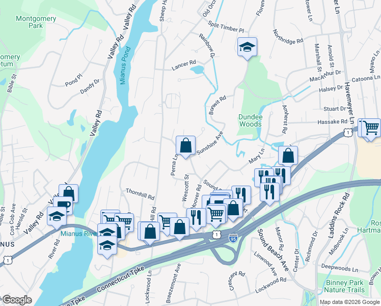 map of restaurants, bars, coffee shops, grocery stores, and more near 14 Griffith Road in Greenwich
