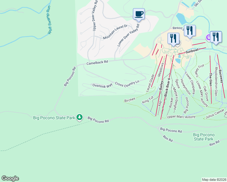 map of restaurants, bars, coffee shops, grocery stores, and more near 201-257 Overlook Way in Tannersville