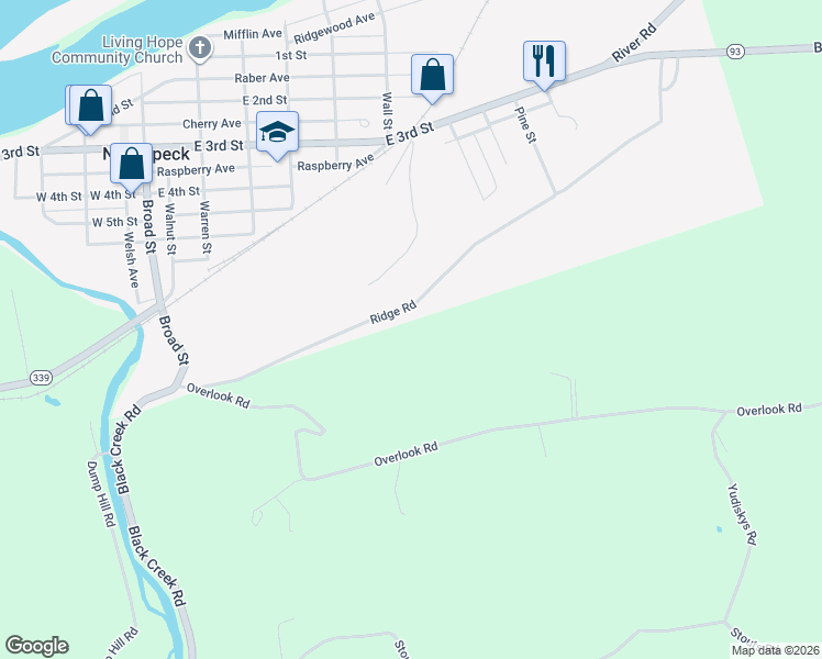 map of restaurants, bars, coffee shops, grocery stores, and more near 144 Ridge Road in Nescopeck