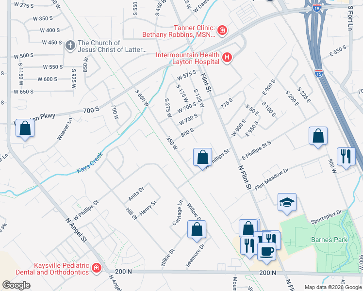 map of restaurants, bars, coffee shops, grocery stores, and more near 253 West 800 South in Layton