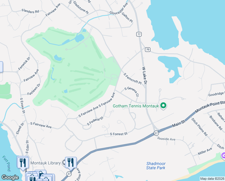map of restaurants, bars, coffee shops, grocery stores, and more near 53 South Fairview Avenue in Montauk
