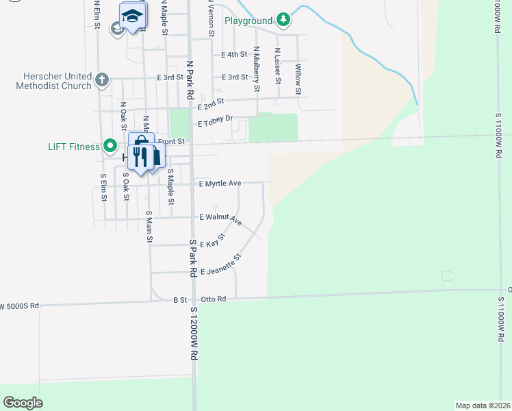 map of restaurants, bars, coffee shops, grocery stores, and more near 587 East Jeanette Street in Herscher