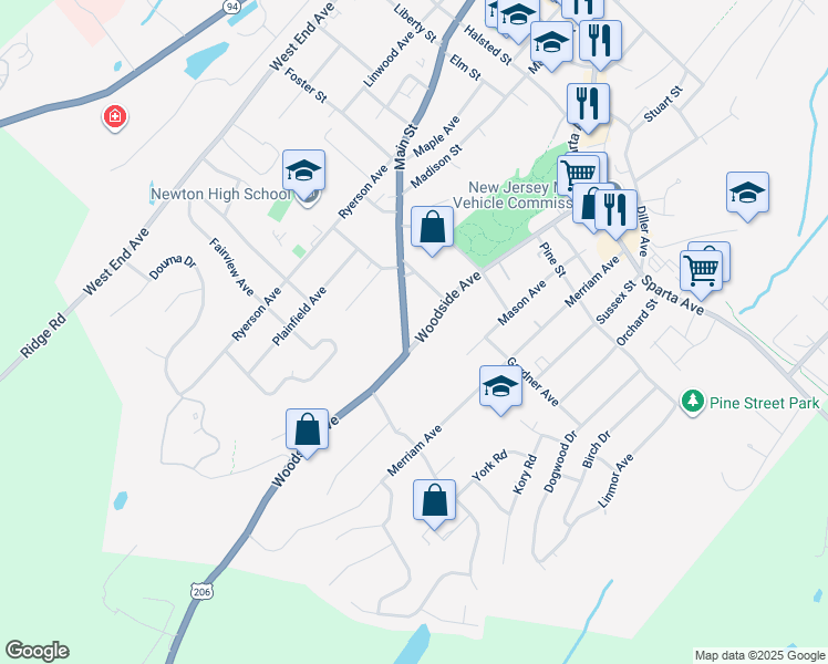 map of restaurants, bars, coffee shops, grocery stores, and more near 78 Woodside Avenue in Newton