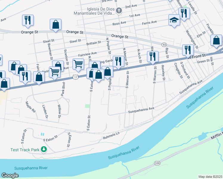 map of restaurants, bars, coffee shops, grocery stores, and more near 100 Birch Place in Berwick
